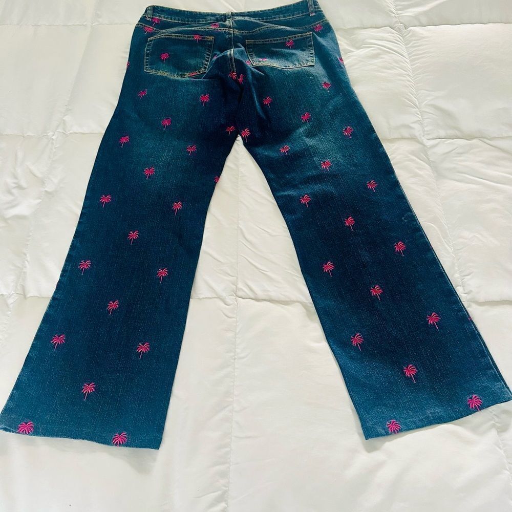Lilly Pulitzer Black Label Slim Jeans Size 8 Blue Stretch Embroidered Palm Tree - Picture 5 of 7